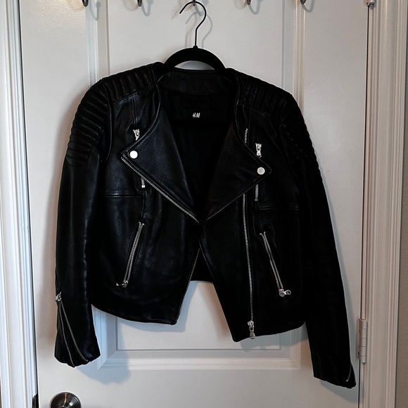 H&M rare special edition leather moto jacket size 4 XS - Picture 3 of 5